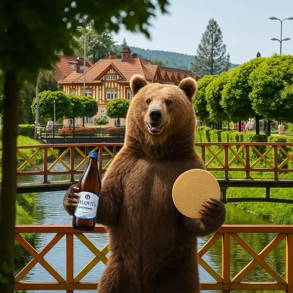 Medvěd přišel do Luhačovic na oplatky a Vincentku, glosuje turistické centrum